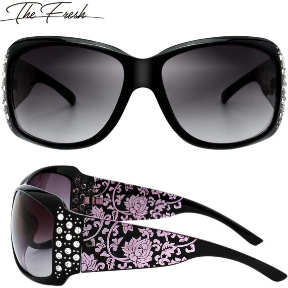 Women Rhinestone Sunglasses UV400 Protection Gradient Lenses Gift Box - Picture 2 of 6